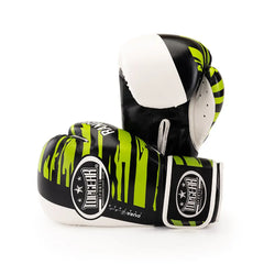 TOPGEAR SPORTS Ranger Edition boxing gloves green black stacked view one glove lying and one upright