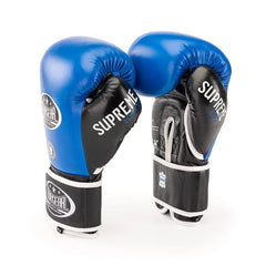 TOPGEAR SPORTS SUPREME Edition Boxing Gloves blue black pair standing angle