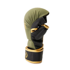 Side profile showing thumb padding and grip shape on Beast Edition shooter MMA gloves