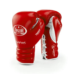 Red lace-up boxing glove for training and sparring