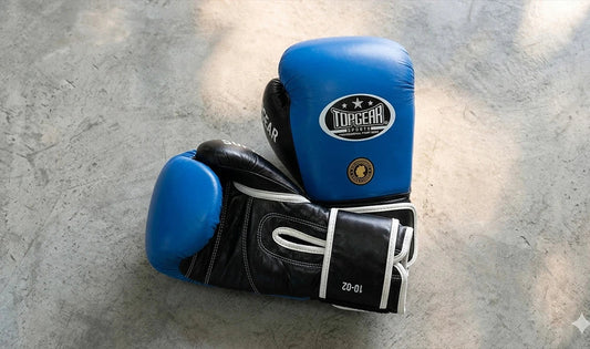 Top Gear blue and black boxing gloves for training and sparring