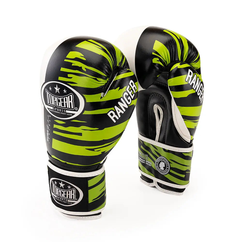 TOPGEAR SPORTS Ranger Edition boxing gloves pair front view green black design for sparring and training
