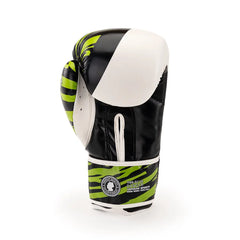 TOPGEAR SPORTS Ranger Edition boxing glove CURVED profile showing wrist strap padding and ventilation green black