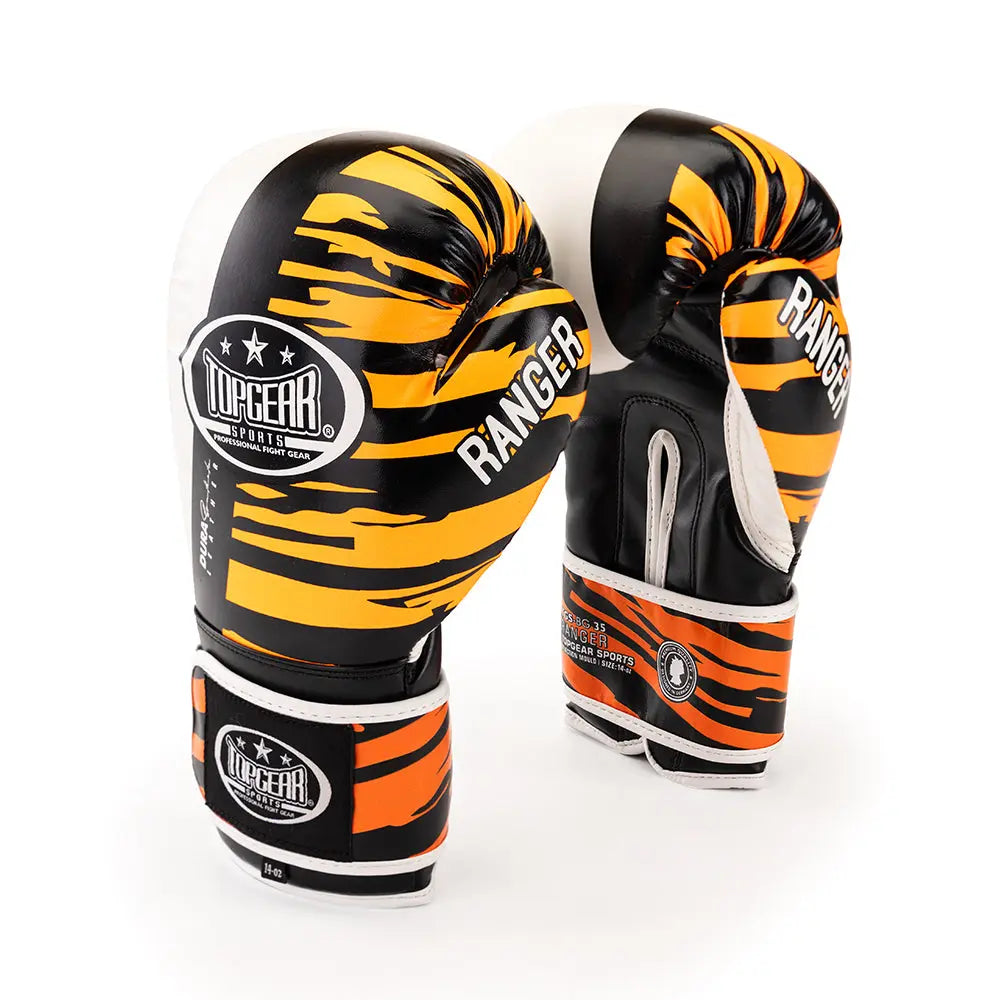 TOPGEAR SPORTS Ranger Edition boxing gloves pair front view orange black design for boxing