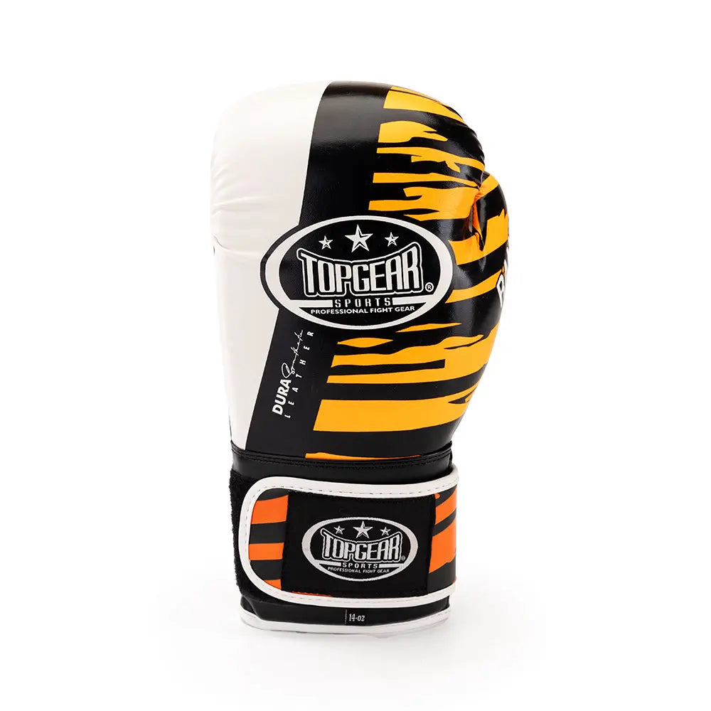 TOPGEAR SPORTS Ranger Edition boxing glove back view with TOPGEAR logo orange black wrist strap