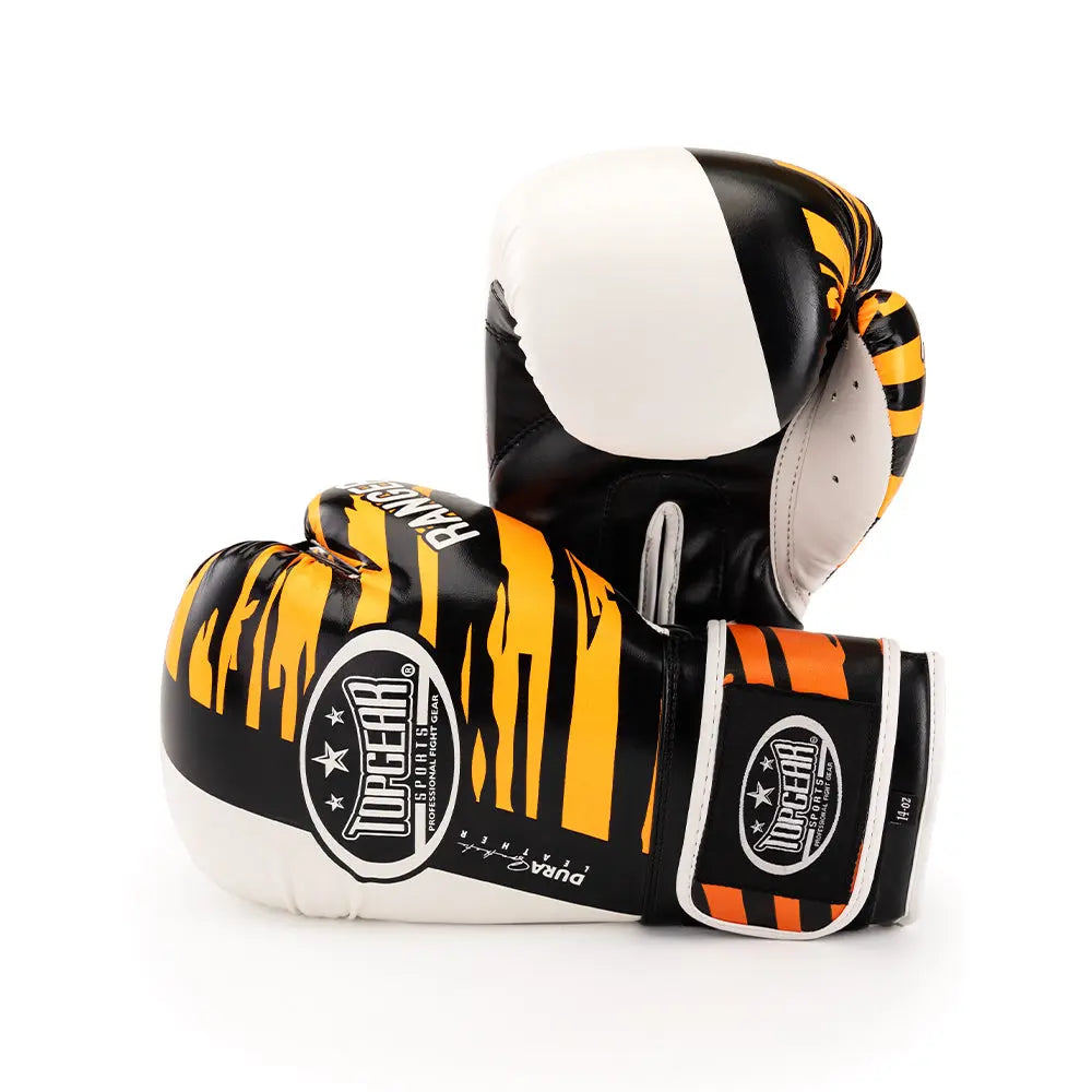 TOPGEAR SPORTS Ranger Edition boxing gloves orange black stacked view one glove lying and one upright