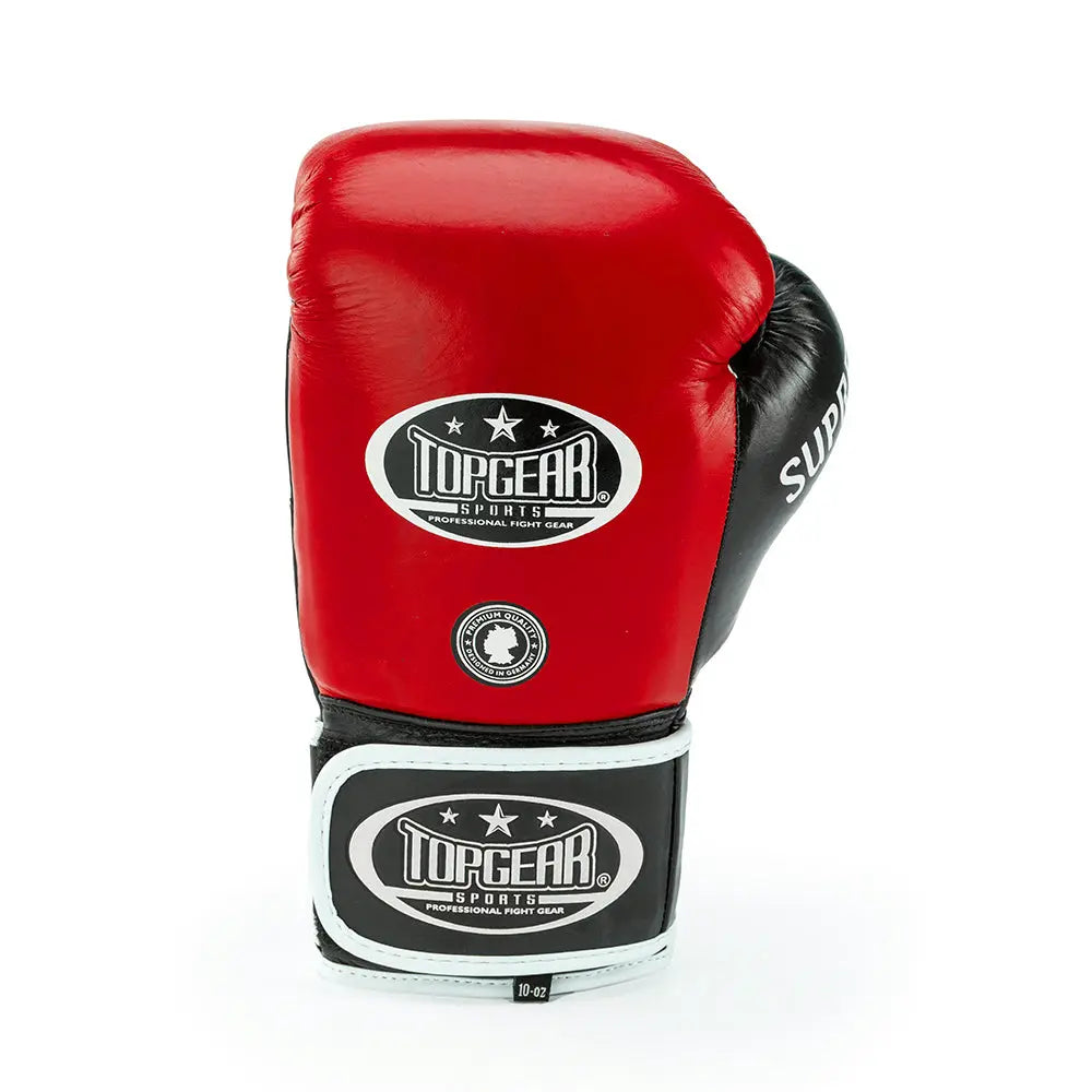 TOPGEAR SPORTS SUPREME Edition Boxing Gloves red black back view logo