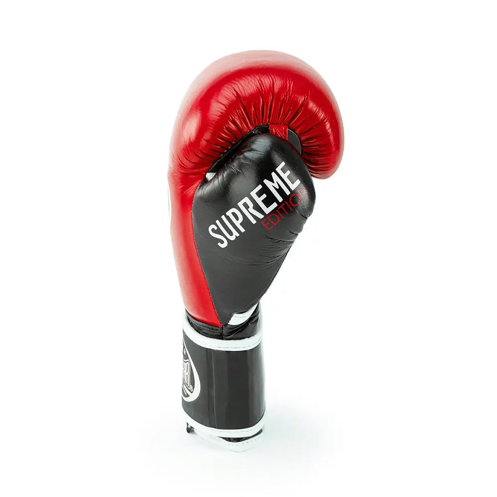 TOPGEAR SPORTS SUPREME Edition Boxing Gloves red black side view thumb area