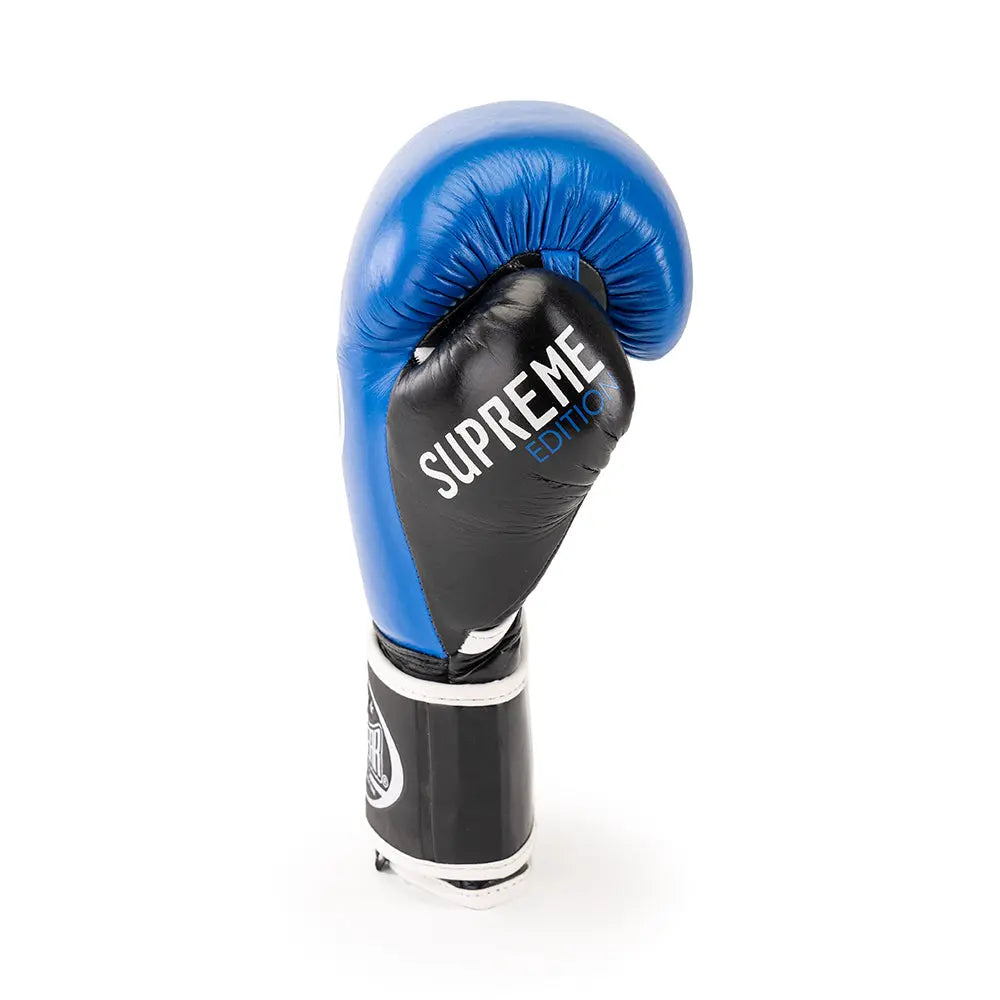 TOPGEAR SPORTS SUPREME Edition Boxing Gloves blue black side view thumb area