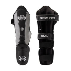 Topgear Sports TITAN shin guards front and back view in black and silver