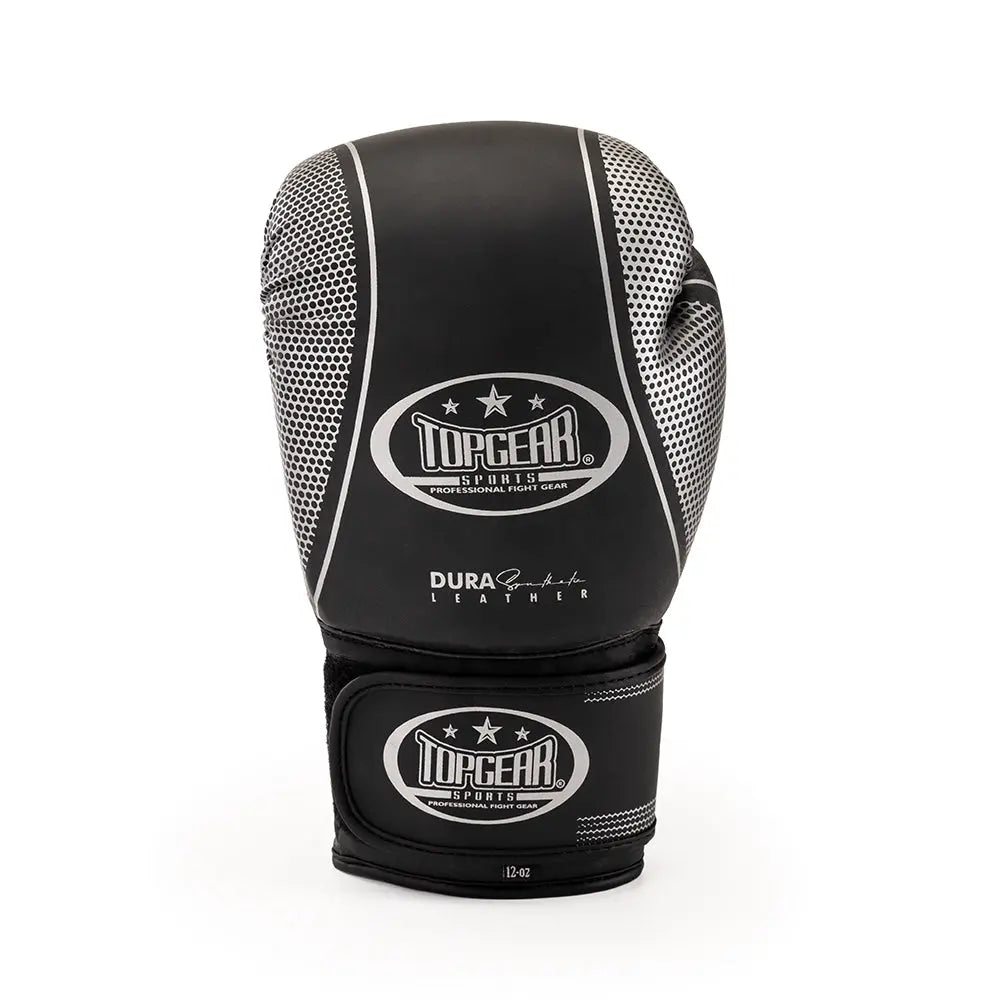 TITAN Edition Boxing Gloves – back view showing TOPGEAR SPORTS logo and black grey design