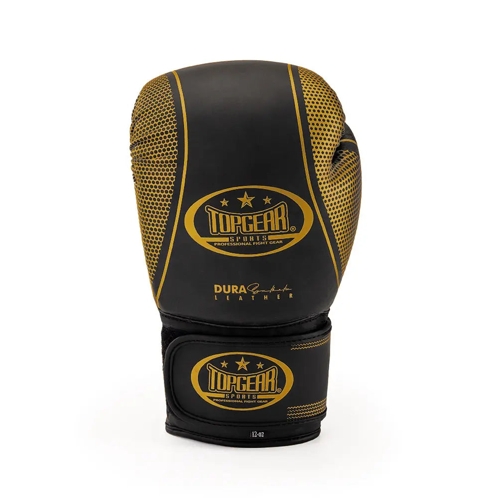 TITAN Edition Boxing Gloves – back view showing TOPGEAR SPORTS logo and black gold design