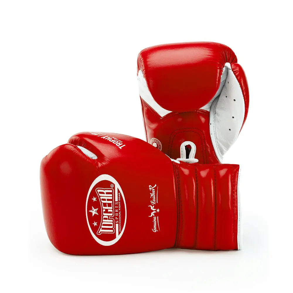 trophy lace up boxing gloves red