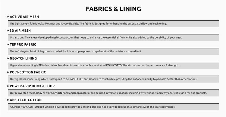 fabrics and lining material specifications by topgear