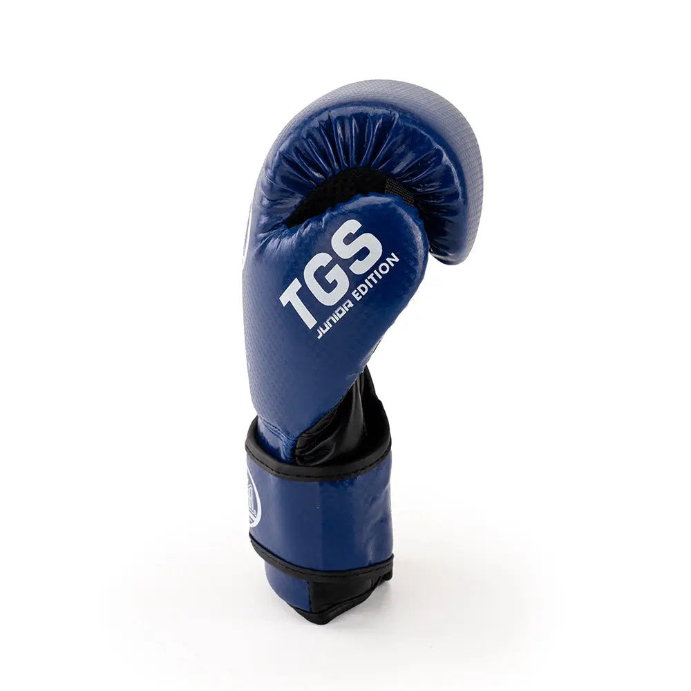 Junior boxing gloves blue and black – side knuckles profile 