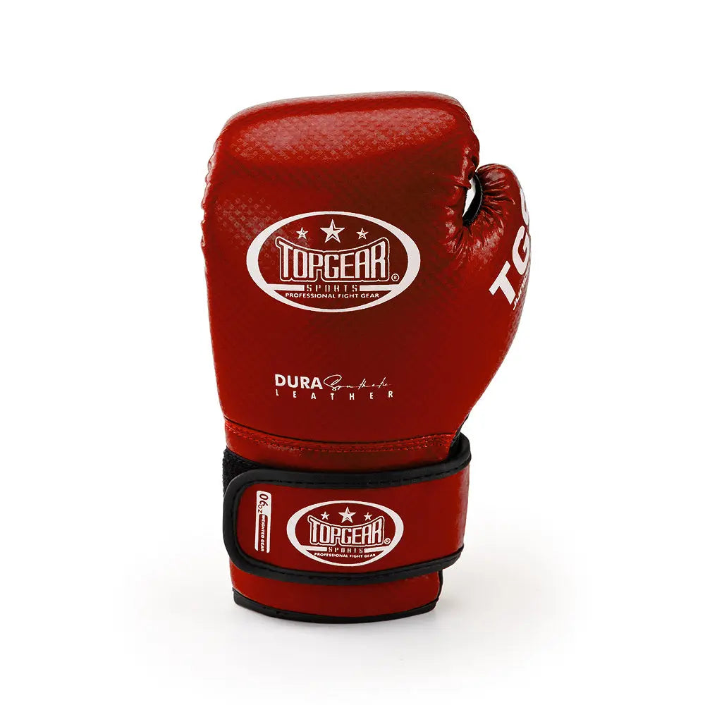 Junior boxing gloves red and black – back view with wrist strap