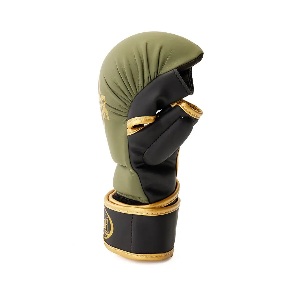 Side profile showing thumb padding and grip shape on Beast Edition shooter MMA gloves