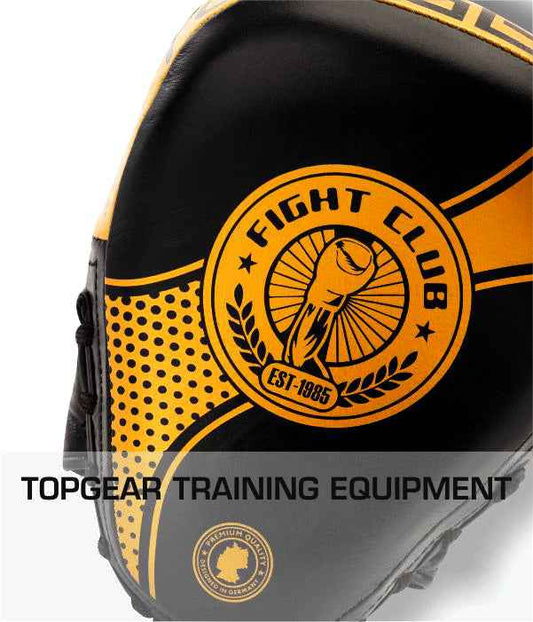 Close-up Black and Gold Topgear fight club focus pad