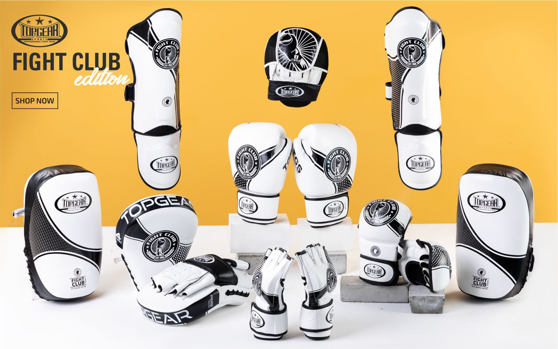 White and black TopGear Fight Club Edition boxing gear set