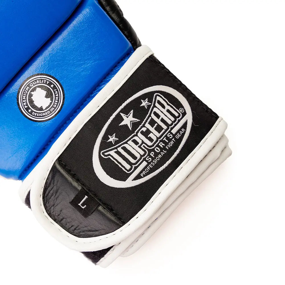 TopGear shooter gloves wrist logo close up blue