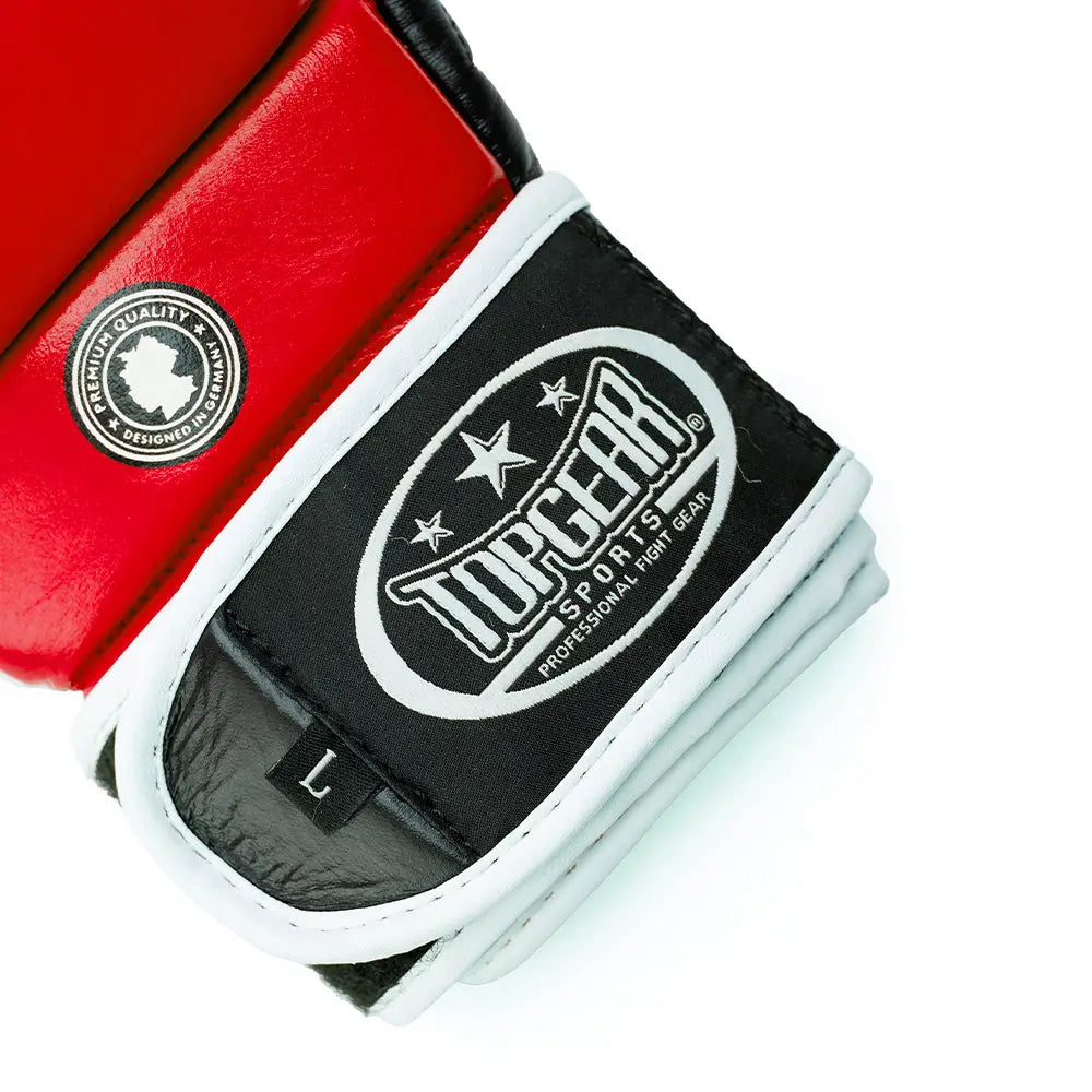 TopGear supreme edition mma shooter gloves wrist closure close up red