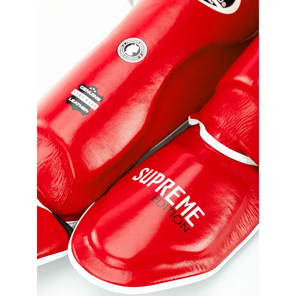 TOPGEAR Supreme red shin guards close up of foot guard padding