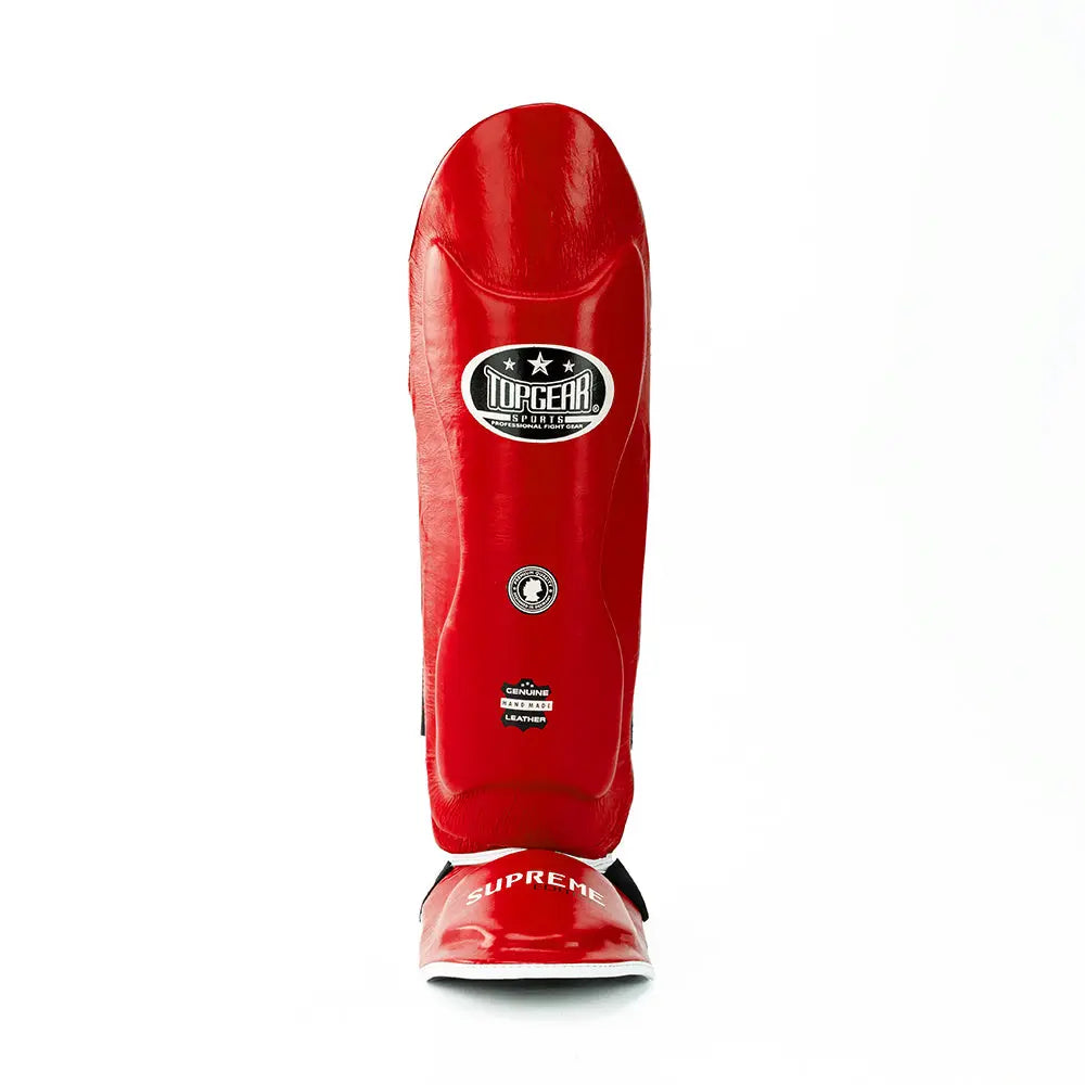 TOPGEAR Supreme red shin guard front view with brand logo