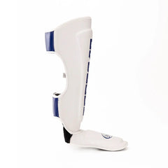 TOPGEAR Tyson shin guards side view close up showing curved shin shape and attached foot guard