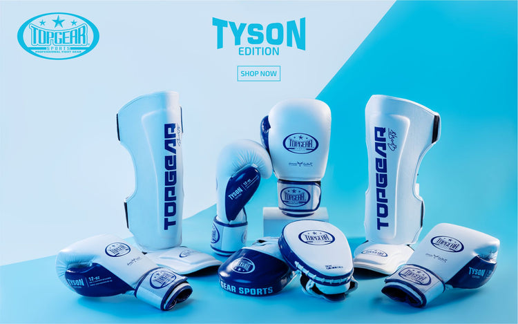 tyson edition white blue boxing training gear set